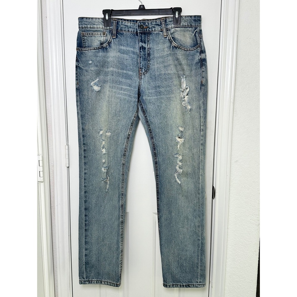 Ring‎ of Fire Mens Slim Fit Jeans Distressed Light Wash Denim Size 36x32
